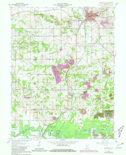 Classic USGS Petersburg Indiana 7.5'x7.5' Topo Map Image