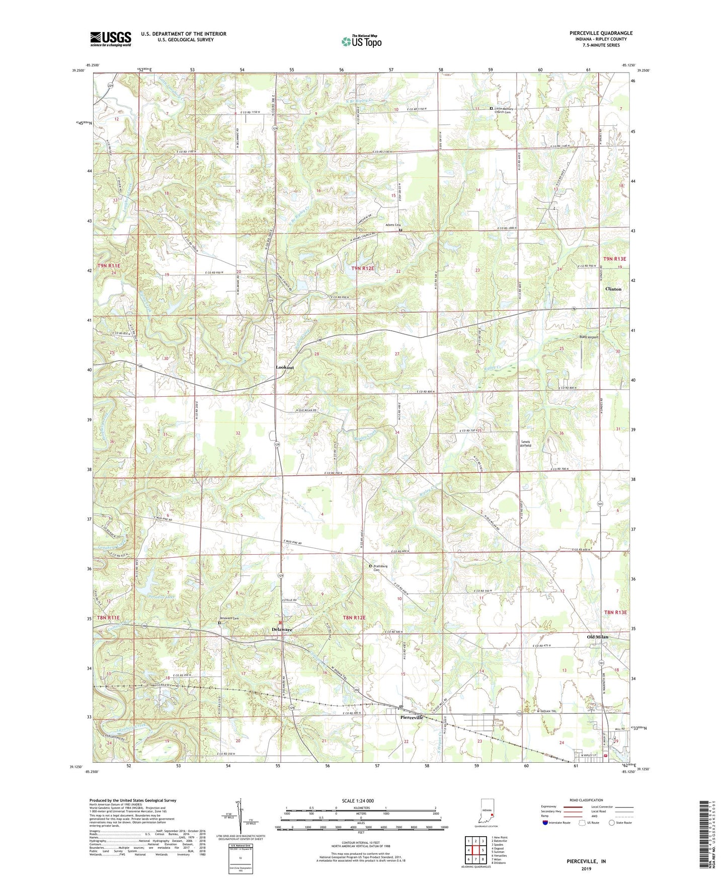 Pierceville Indiana US Topo Map Image