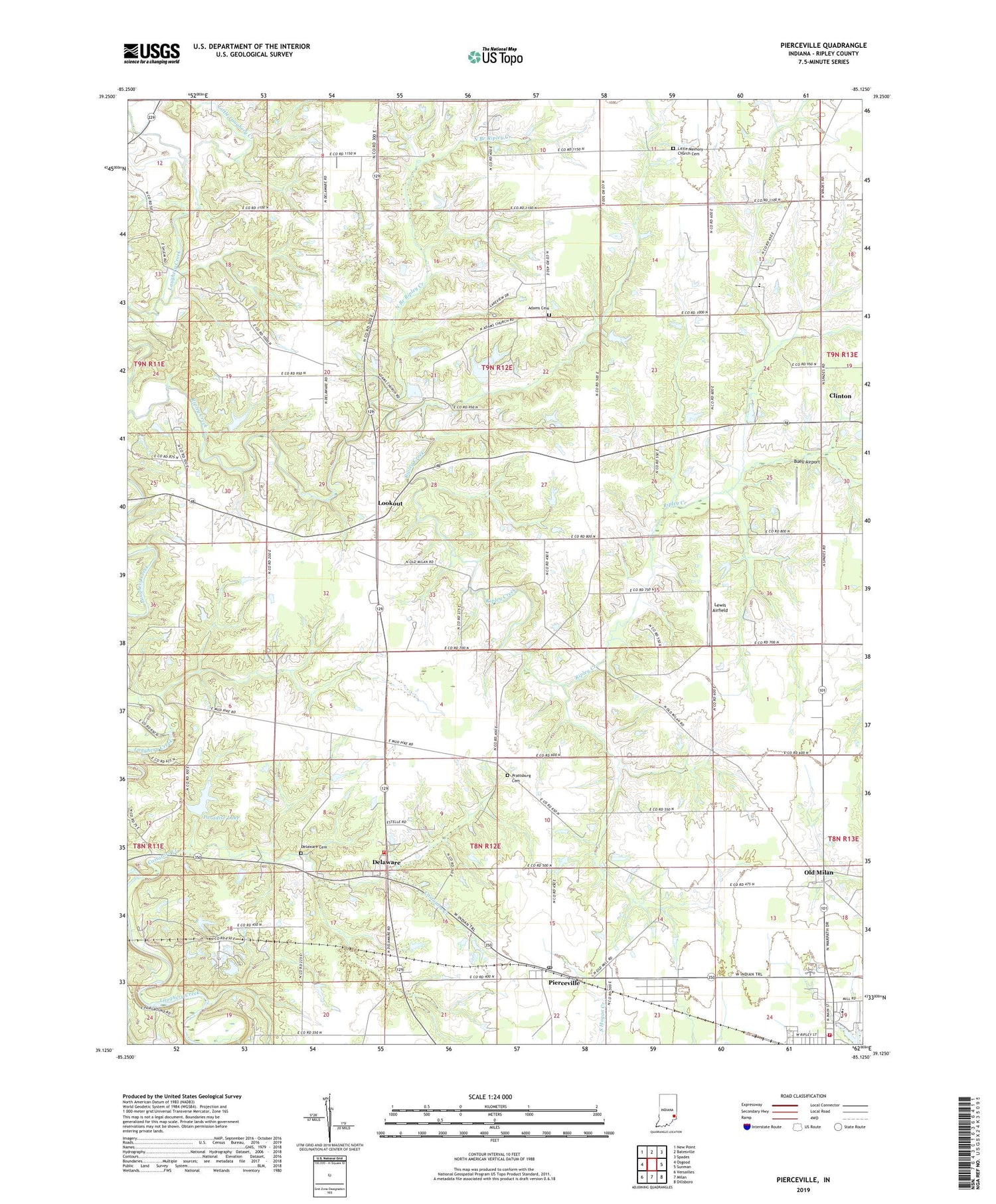 Pierceville Indiana US Topo Map Image