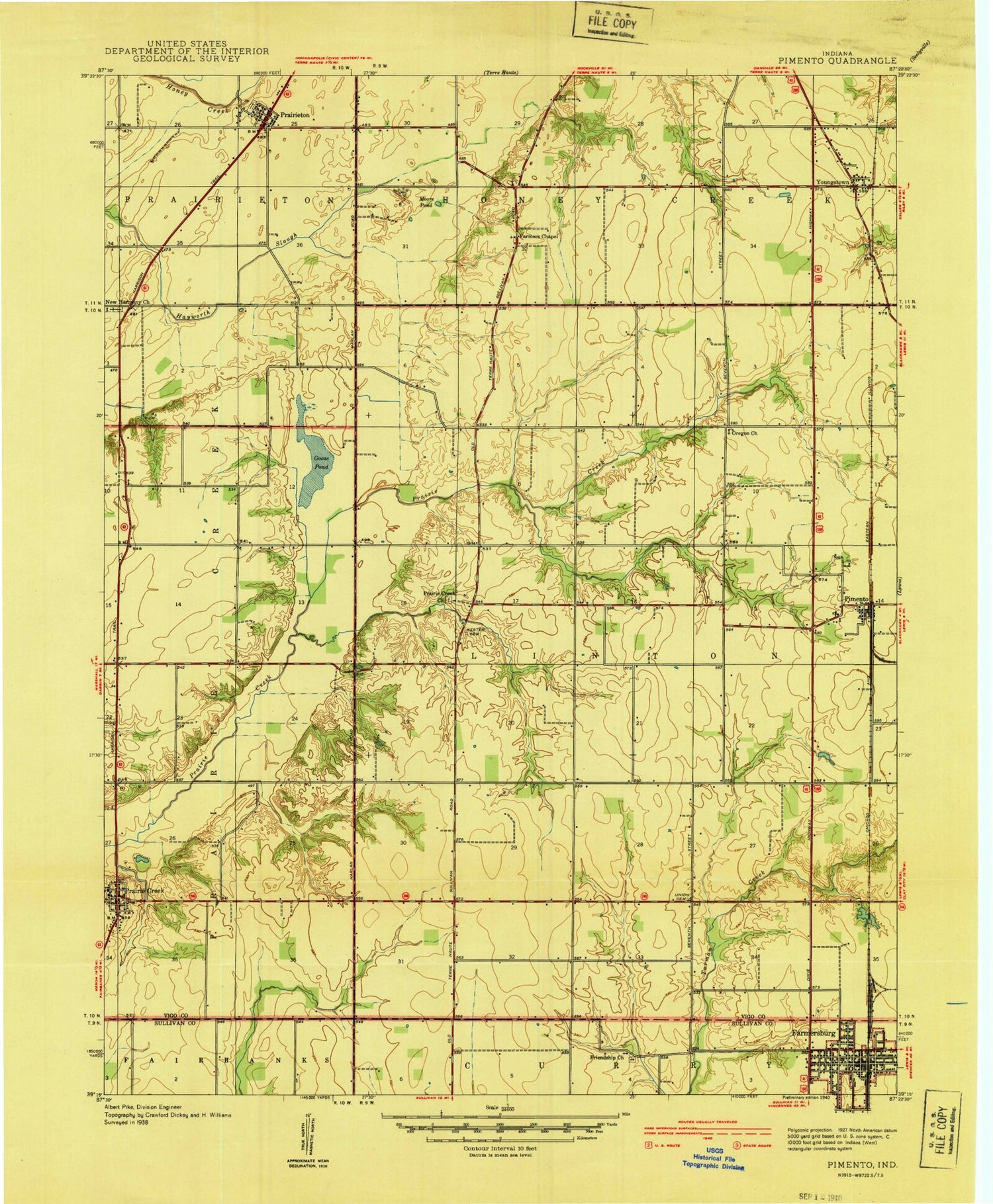 Classic USGS Pimento Indiana 7.5'x7.5' Topo Map Image