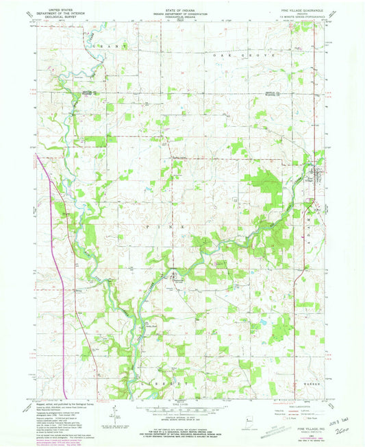 Classic USGS Pine Village Indiana 7.5'x7.5' Topo Map Image