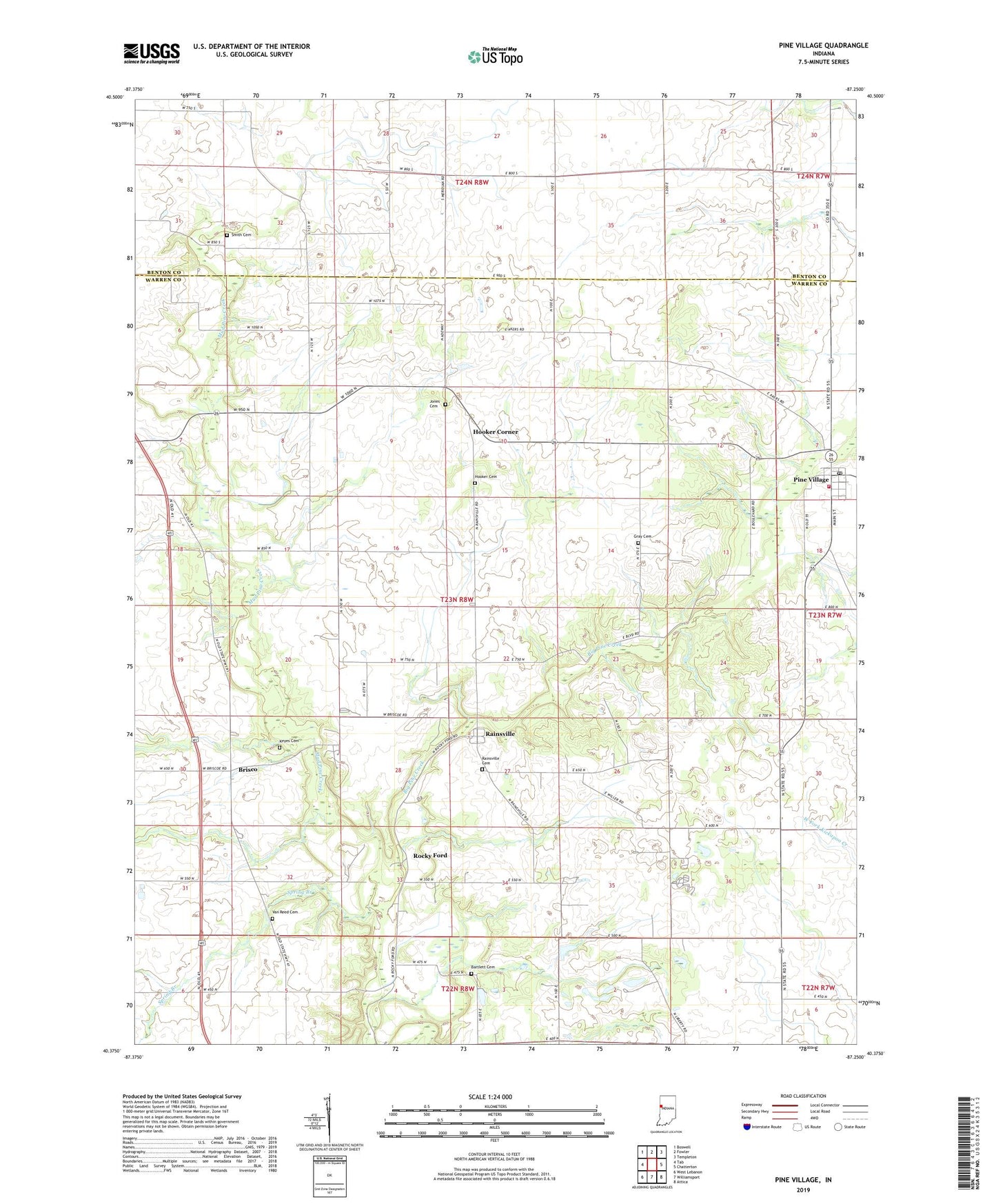 Pine Village Indiana US Topo Map Image