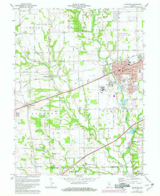 Classic USGS Plainfield Indiana 7.5'x7.5' Topo Map Image