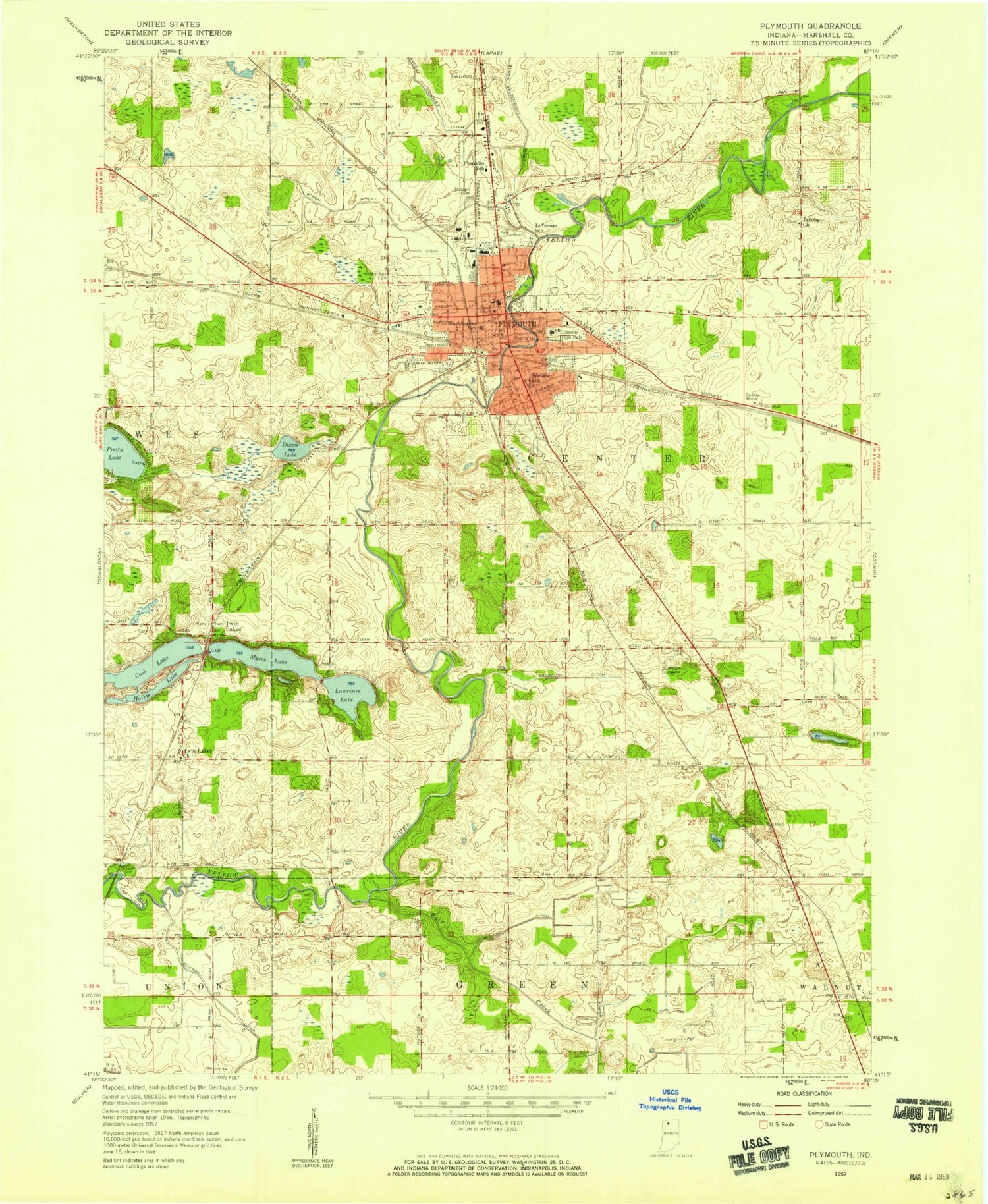 Classic USGS Plymouth Indiana 7.5'x7.5' Topo Map Image