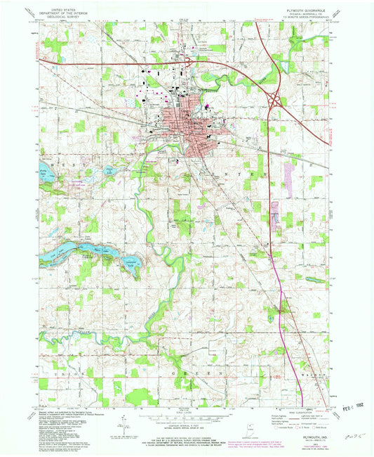 Classic USGS Plymouth Indiana 7.5'x7.5' Topo Map Image