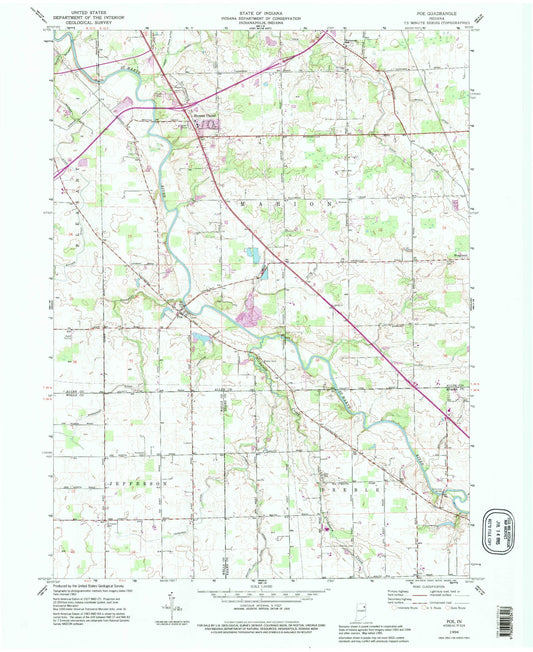 Classic USGS Poe Indiana 7.5'x7.5' Topo Map Image