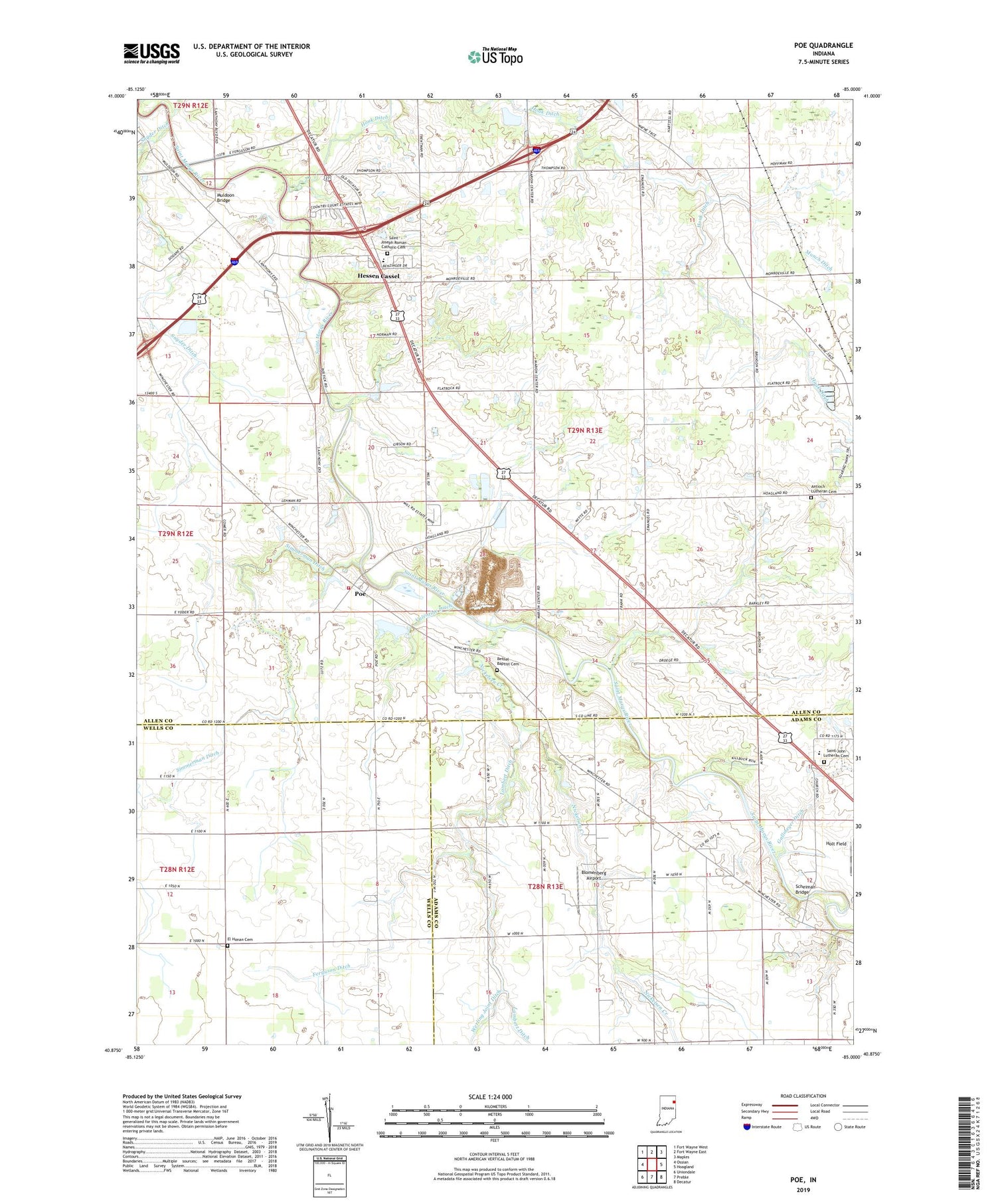 Poe Indiana US Topo Map Image