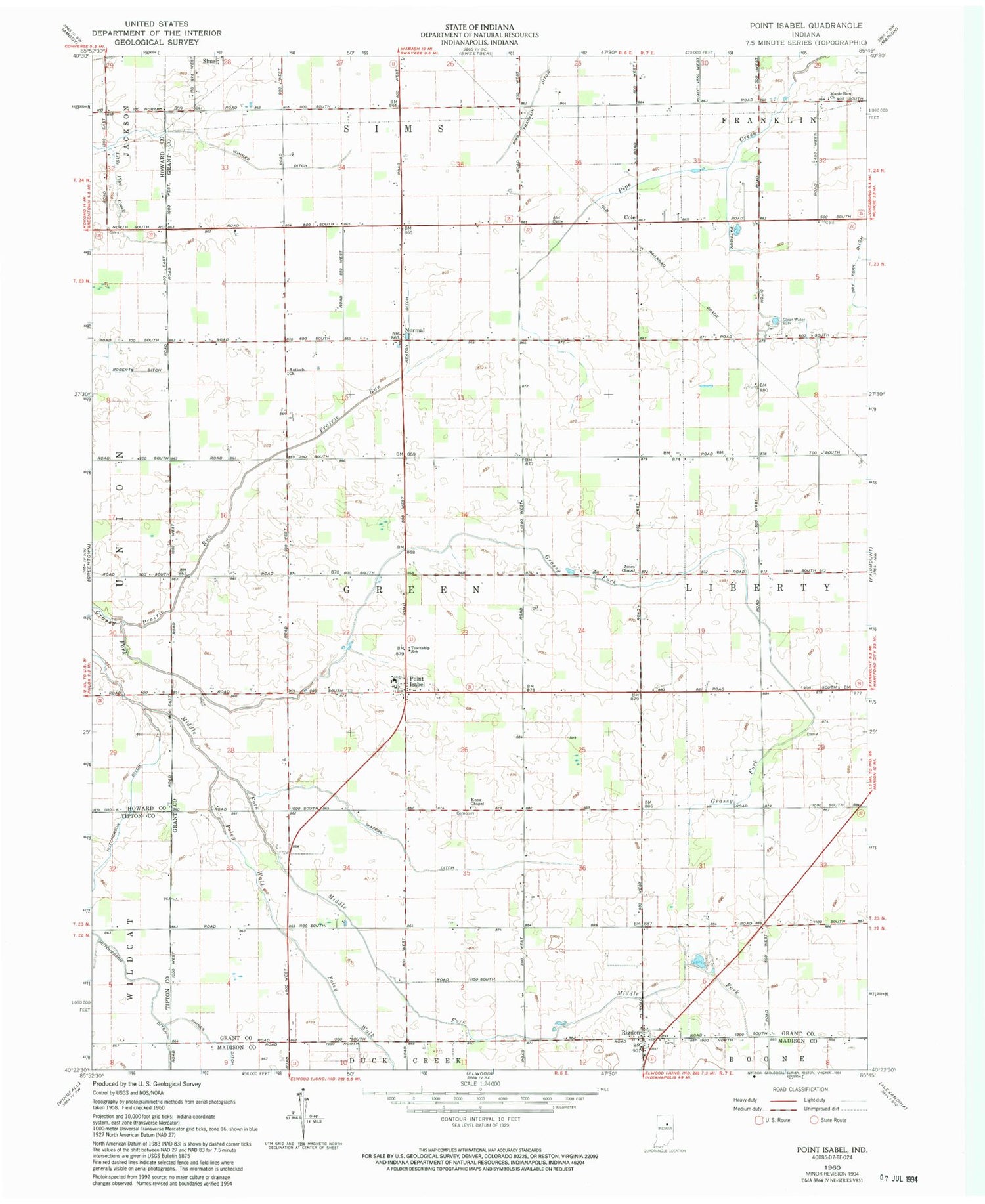 Classic USGS Point Isabel Indiana 7.5'x7.5' Topo Map Image