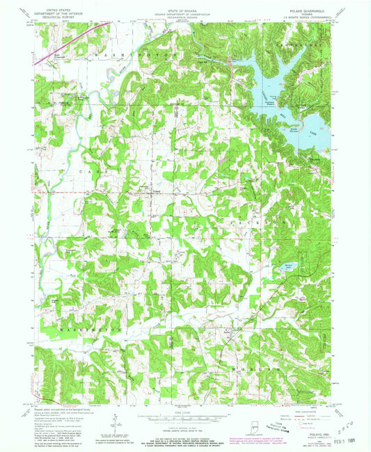 Classic USGS Poland Indiana 7.5'x7.5' Topo Map Image