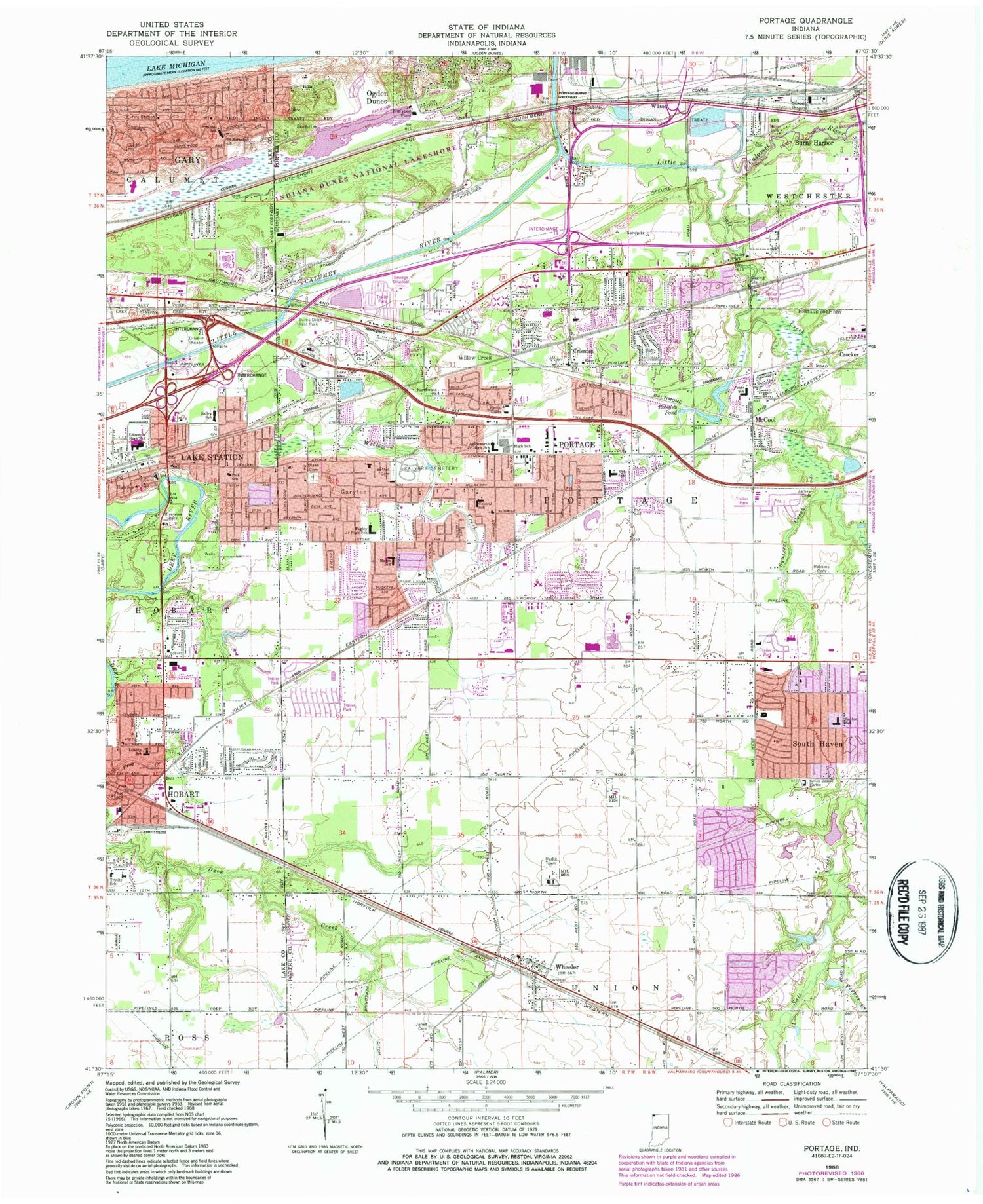 Classic USGS Portage Indiana 7.5'x7.5' Topo Map Image