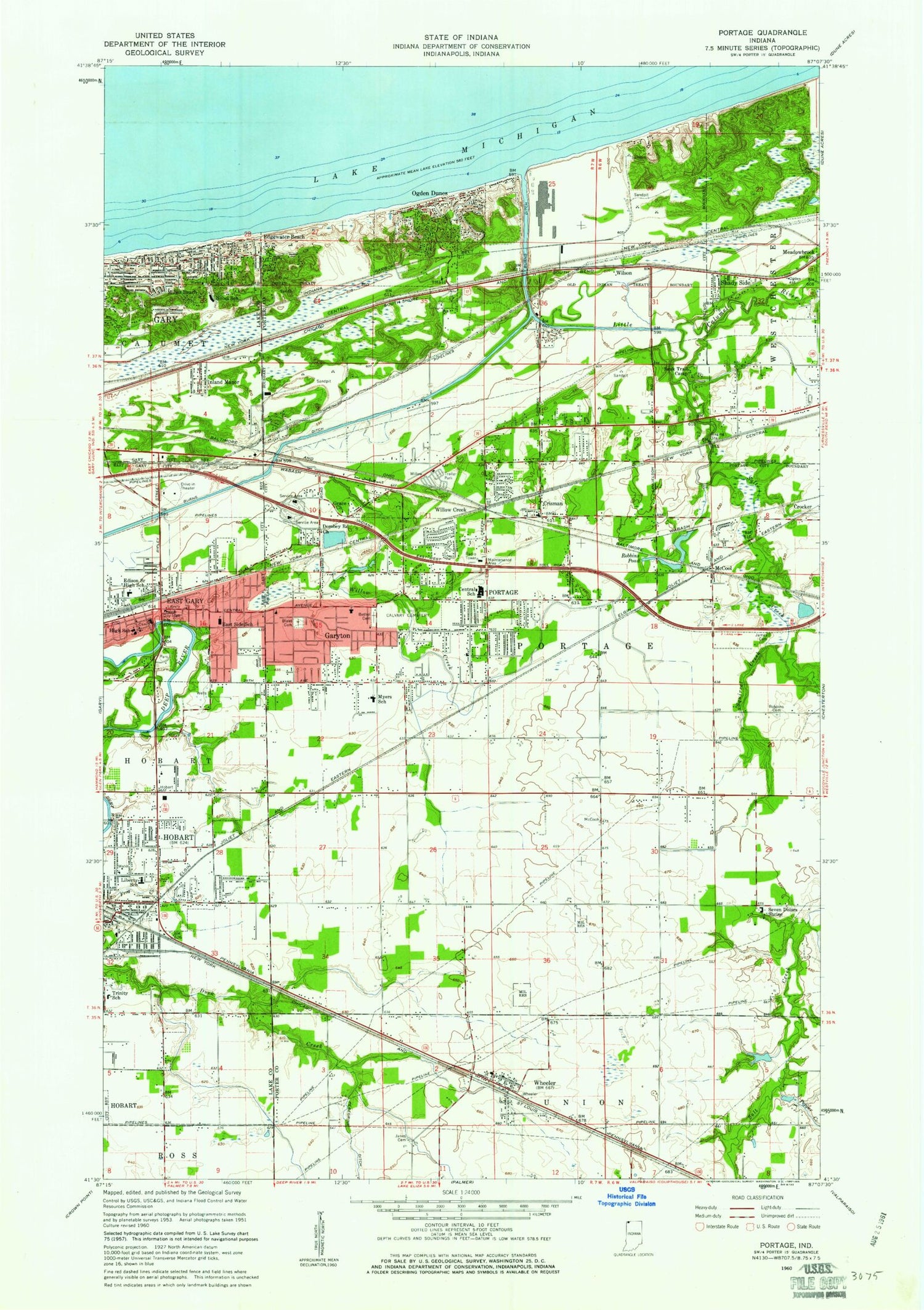 Classic USGS Portage Indiana 7.5'x7.5' Topo Map Image