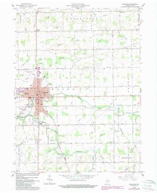 Classic USGS Portland Indiana 7.5'x7.5' Topo Map Image