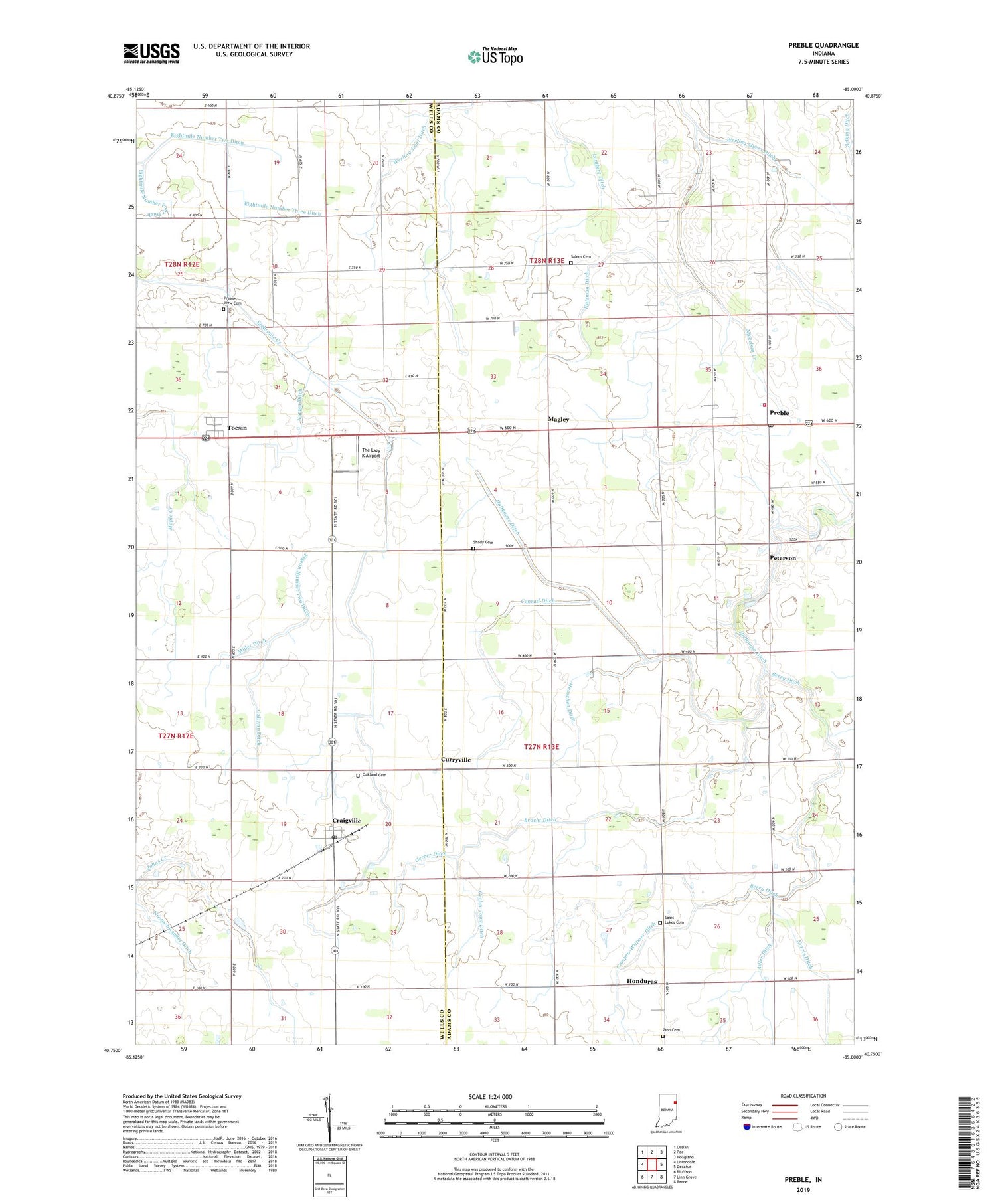 Preble Indiana US Topo Map Image