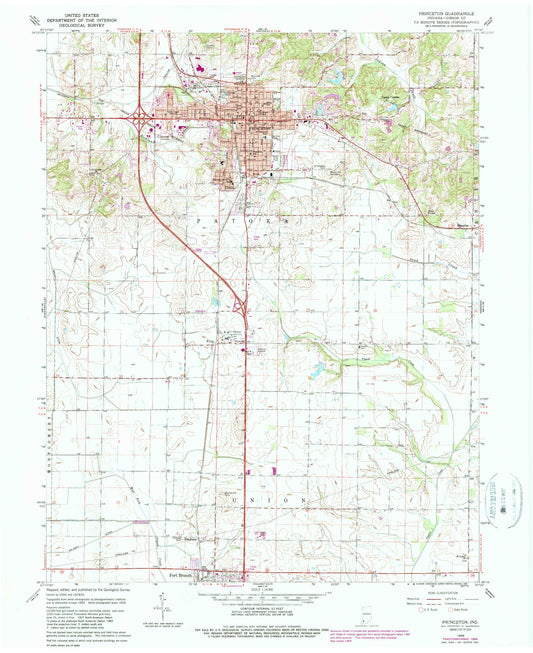 Classic USGS Princeton Indiana 7.5'x7.5' Topo Map Image