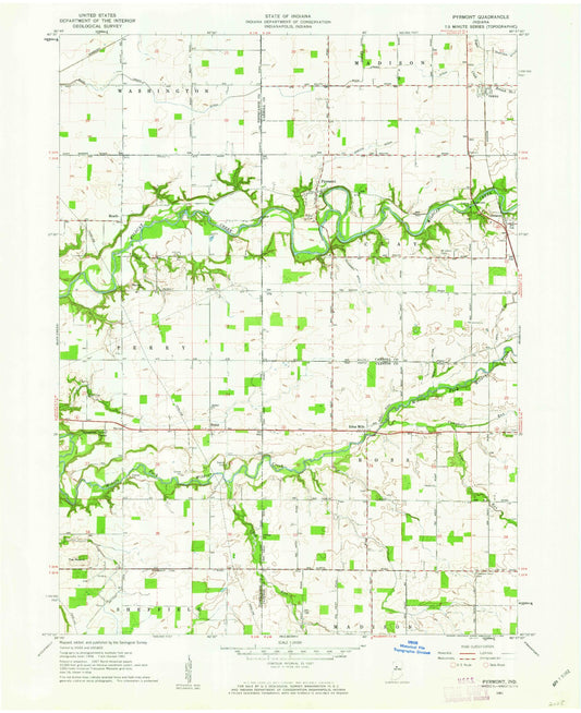 Classic USGS Pyrmont Indiana 7.5'x7.5' Topo Map Image