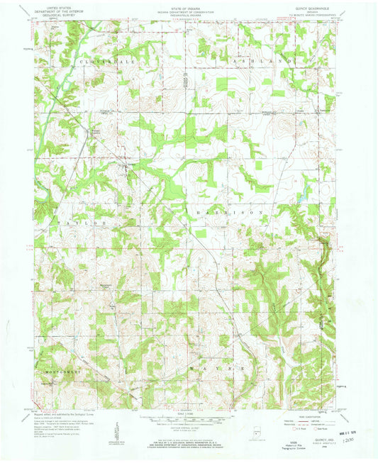 Classic USGS Quincy Indiana 7.5'x7.5' Topo Map Image
