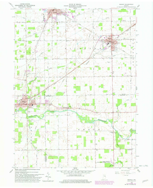 Classic USGS Redkey Indiana 7.5'x7.5' Topo Map Image