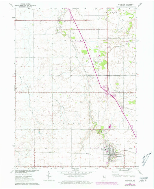 Classic USGS Remington Indiana 7.5'x7.5' Topo Map Image