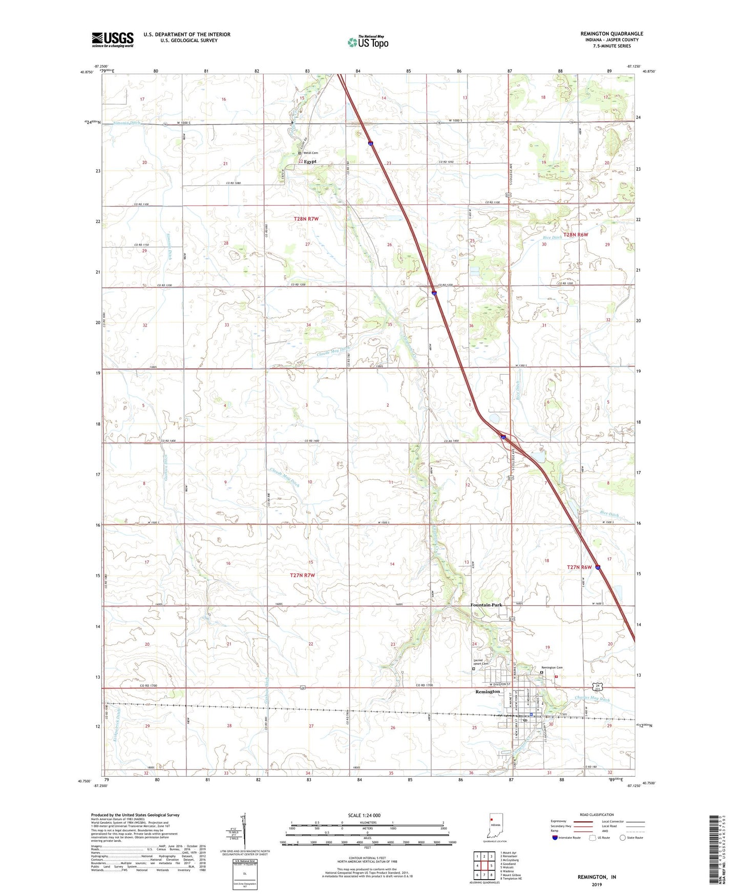 Remington Indiana US Topo Map Image