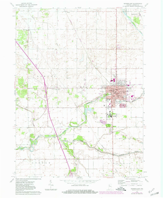 Classic USGS Rensselaer Indiana 7.5'x7.5' Topo Map Image
