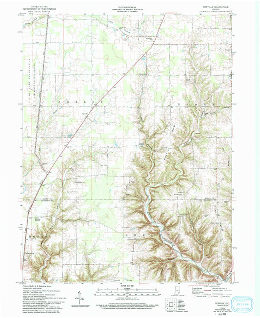 Classic USGS Rexville Indiana 7.5'x7.5' Topo Map Image