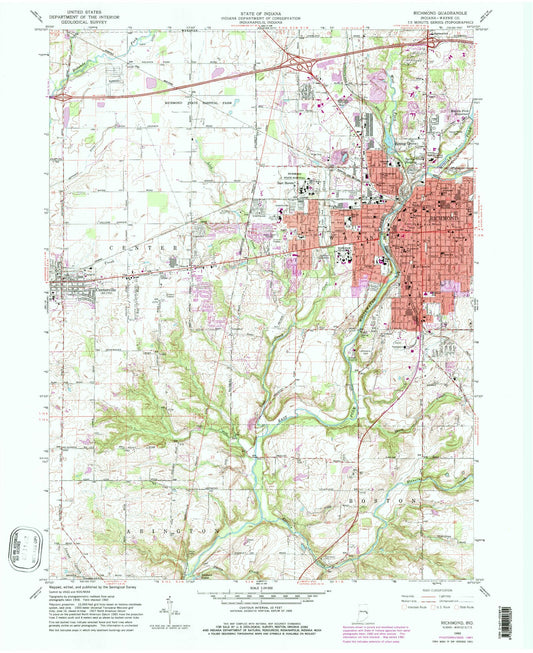 Classic USGS Richmond Indiana 7.5'x7.5' Topo Map Image