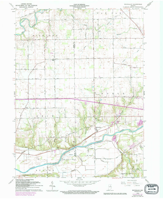 Classic USGS Richvalley Indiana 7.5'x7.5' Topo Map Image