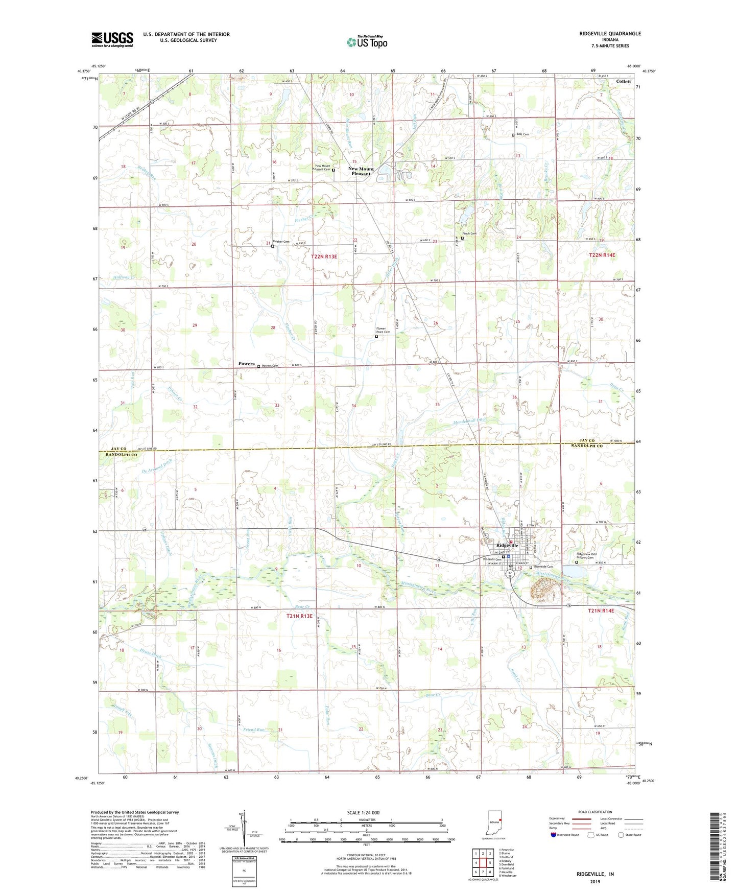 Ridgeville Indiana US Topo Map Image