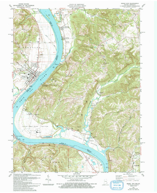 Classic USGS Rising Sun Indiana 7.5'x7.5' Topo Map Image