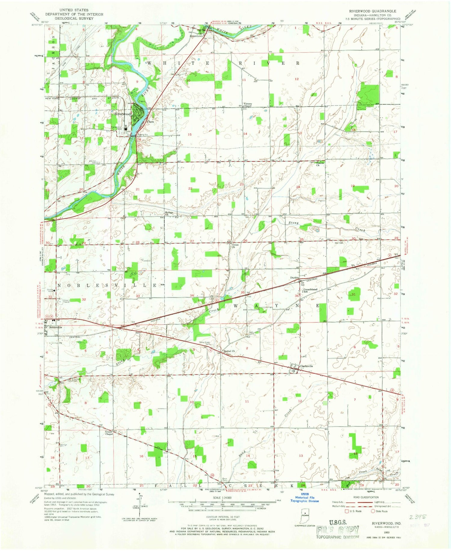 Classic USGS Riverwood Indiana 7.5'x7.5' Topo Map Image