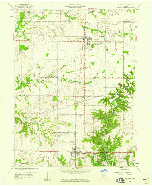 Classic USGS Roachdale Indiana 7.5'x7.5' Topo Map Image