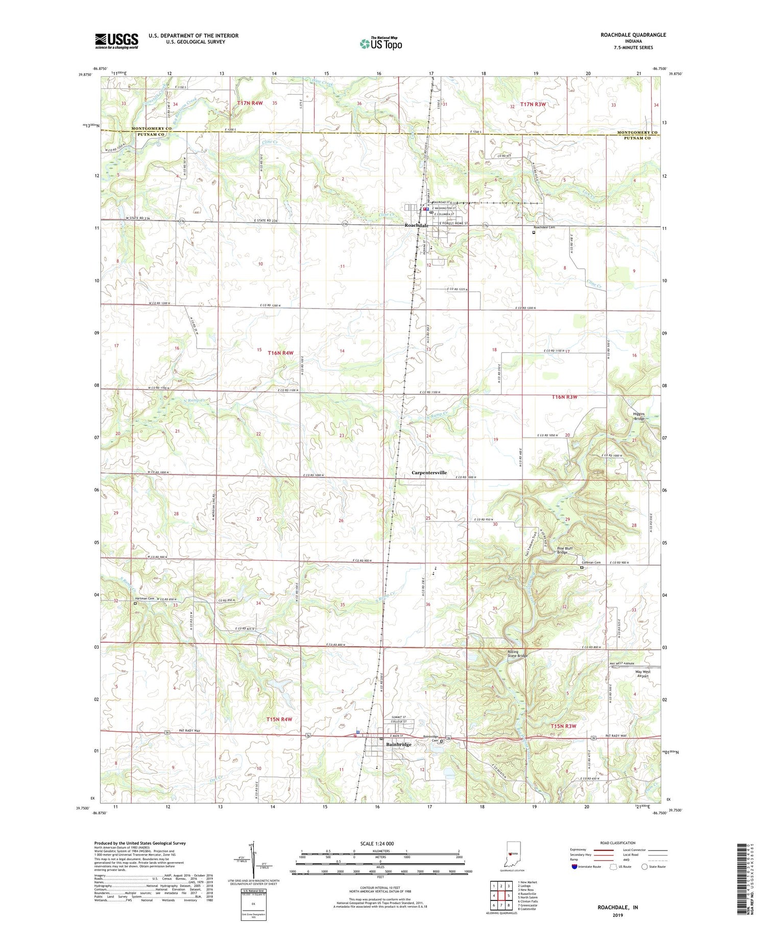 Roachdale Indiana US Topo Map Image