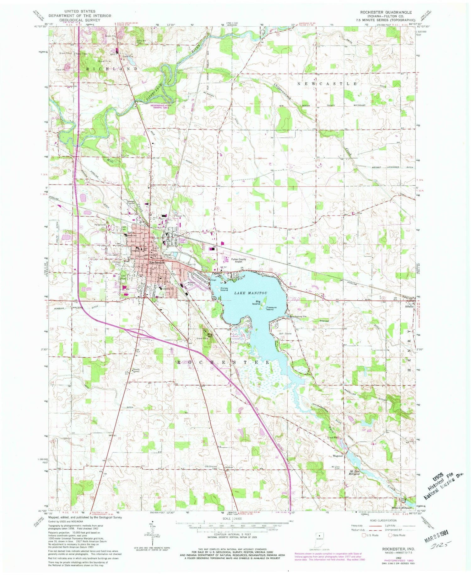 Classic USGS Rochester Indiana 7.5'x7.5' Topo Map Image