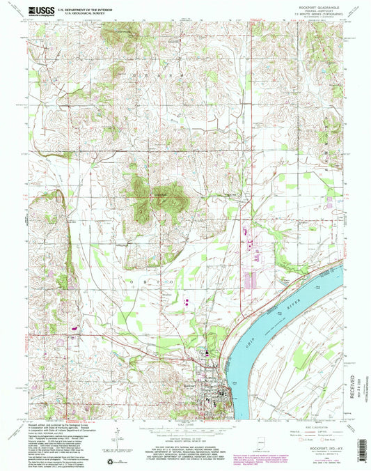 Classic USGS Rockport Indiana 7.5'x7.5' Topo Map Image
