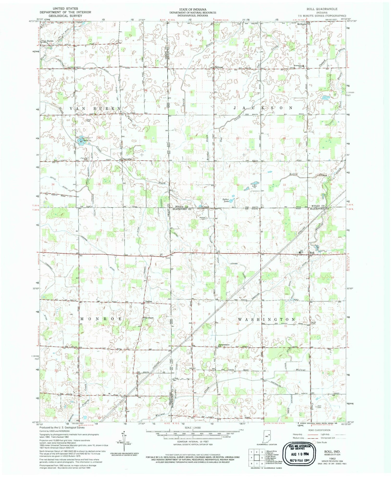 Classic USGS Roll Indiana 7.5'x7.5' Topo Map Image