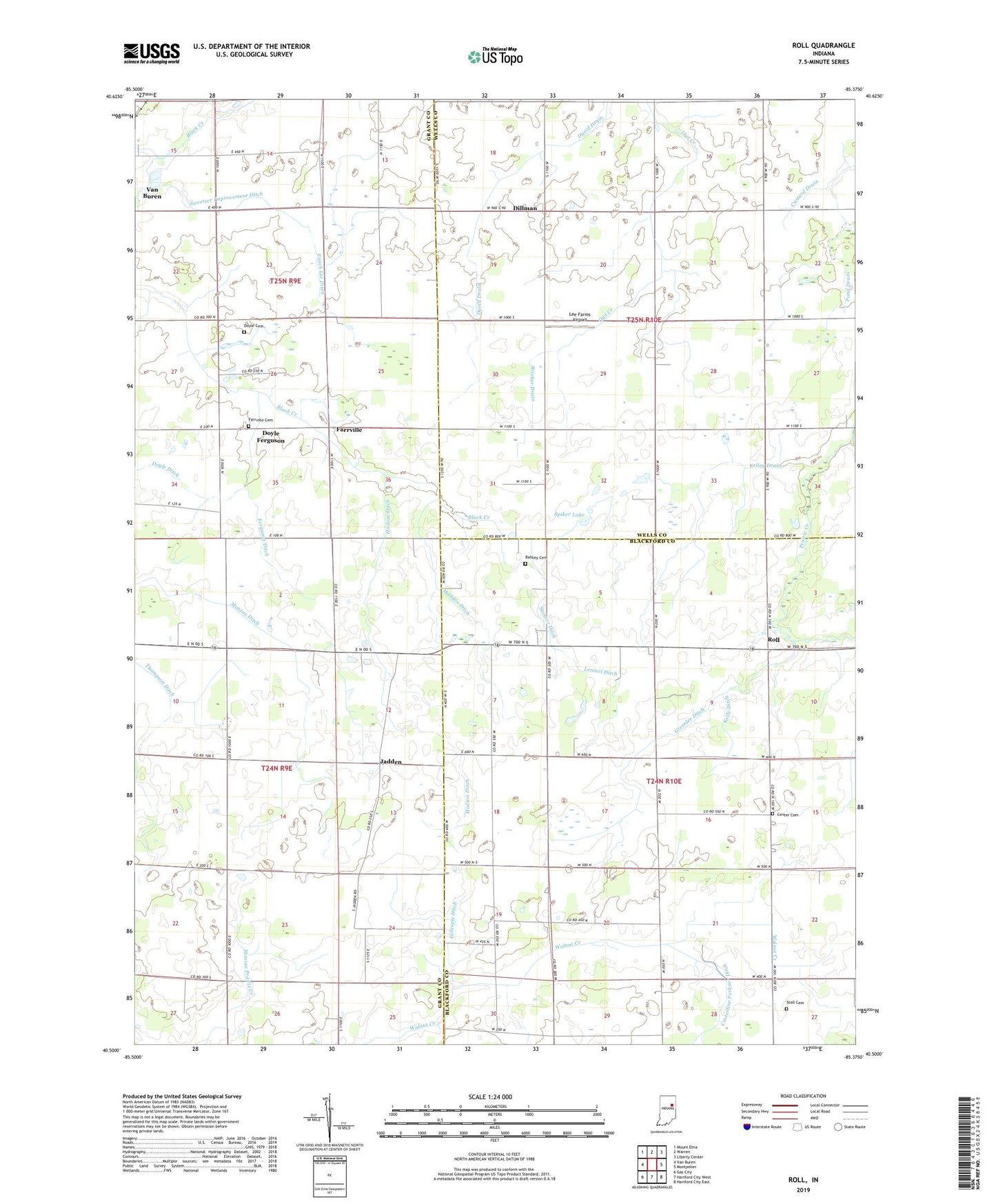 Roll Indiana US Topo Map Image