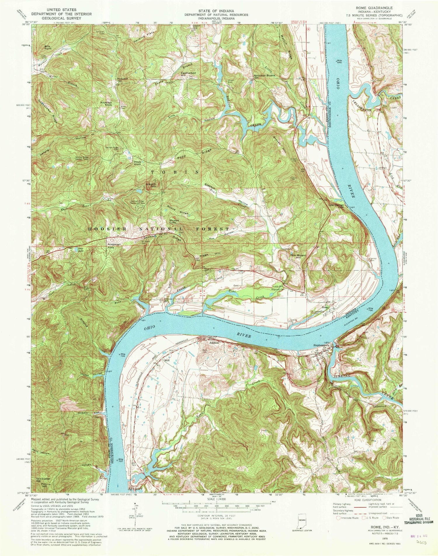 Classic USGS Rome Indiana 7.5'x7.5' Topo Map Image