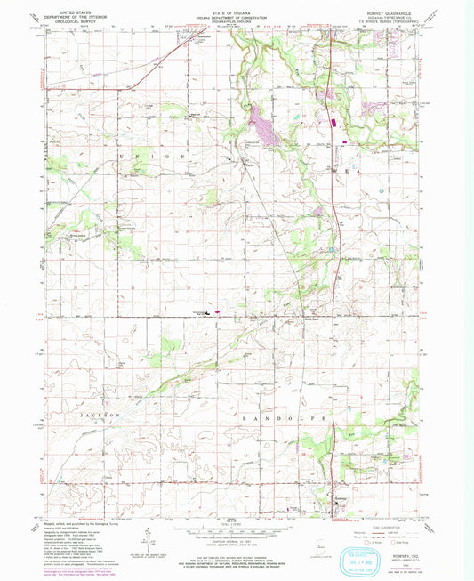 Classic USGS Romney Indiana 7.5'x7.5' Topo Map Image