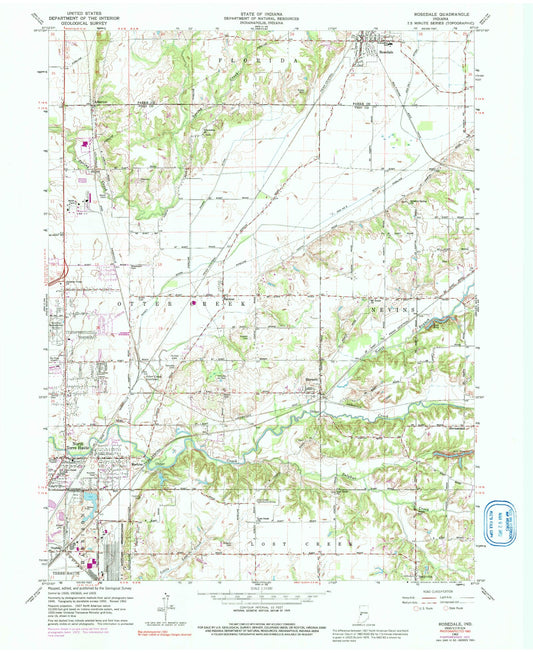 Classic USGS Rosedale Indiana 7.5'x7.5' Topo Map Image