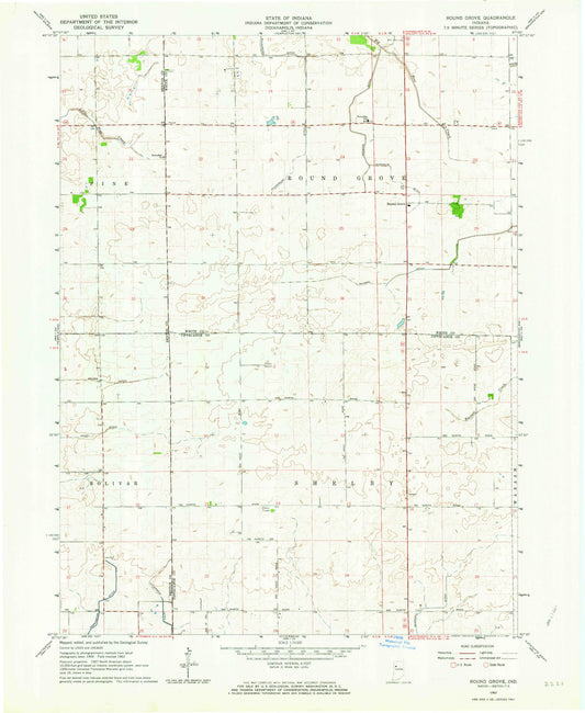 Classic USGS Round Grove Indiana 7.5'x7.5' Topo Map Image