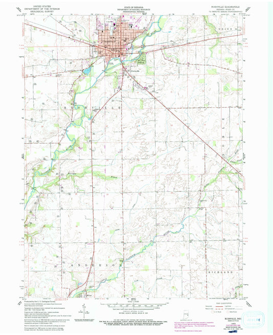 Classic USGS Rushville Indiana 7.5'x7.5' Topo Map Image
