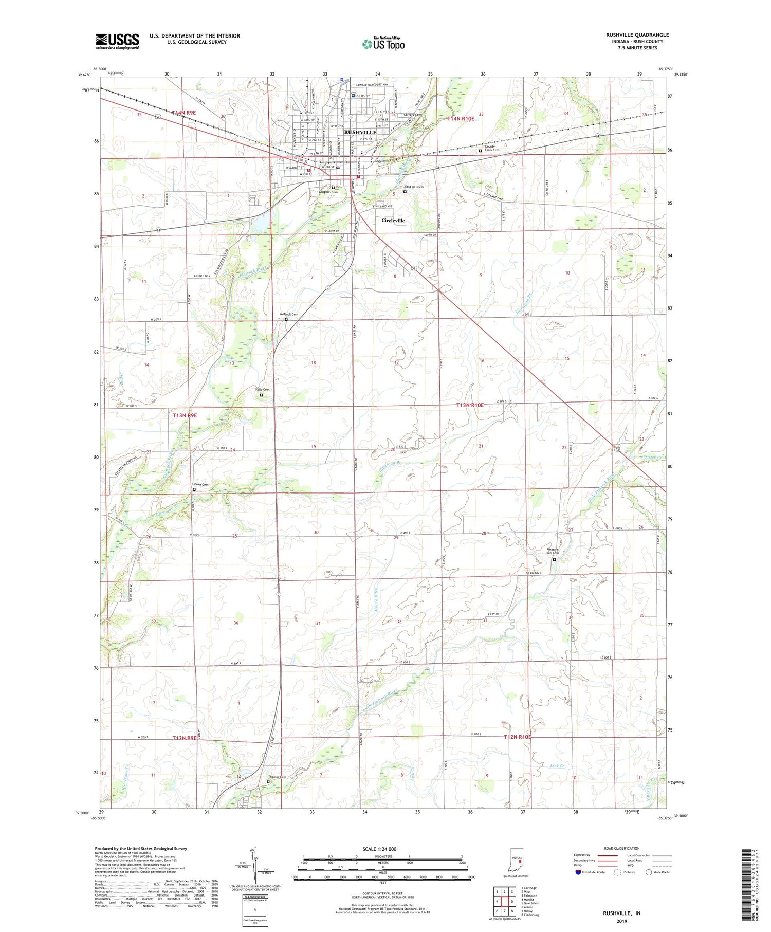 Rushville Indiana US Topo Map Image