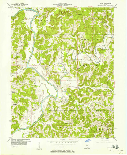 Classic USGS Rusk Indiana 7.5'x7.5' Topo Map Image