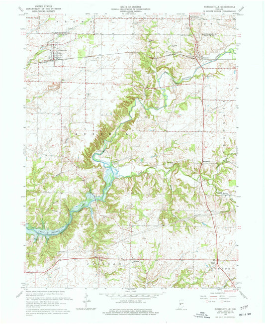 Classic USGS Russellville Indiana 7.5'x7.5' Topo Map Image