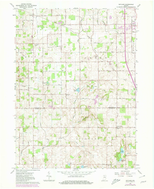 Classic USGS Rutland Indiana 7.5'x7.5' Topo Map Image