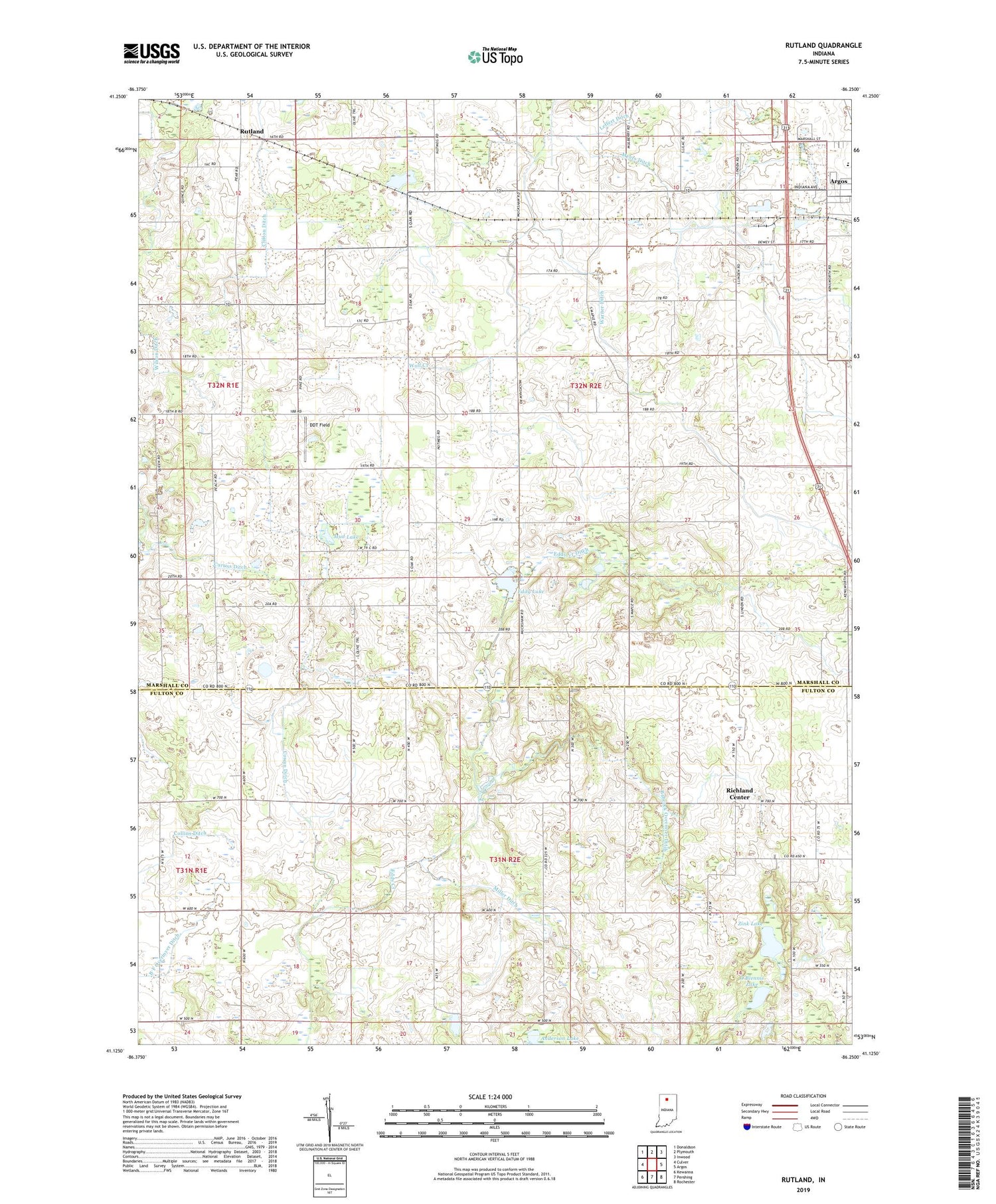 Rutland Indiana US Topo Map Image