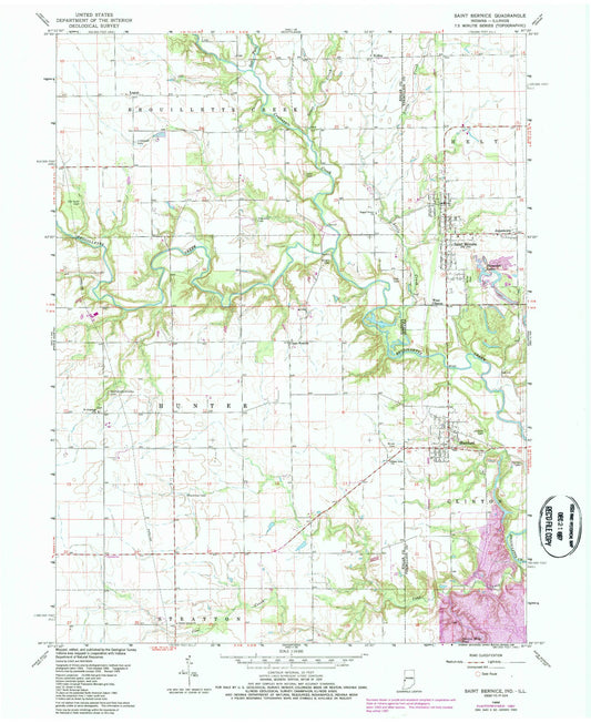 Classic USGS Saint Bernice Indiana 7.5'x7.5' Topo Map Image