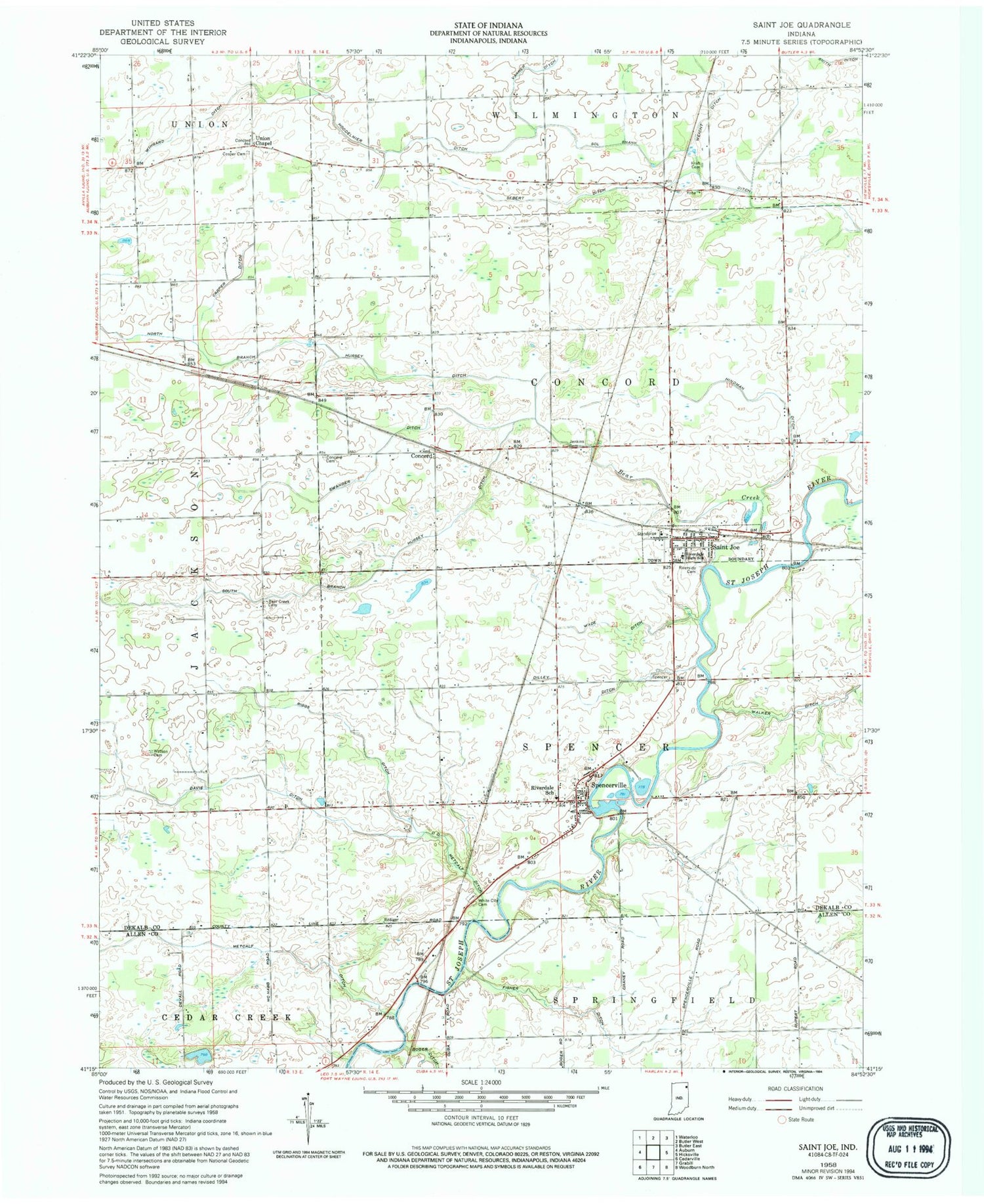 Classic USGS Saint Joe Indiana 7.5'x7.5' Topo Map Image