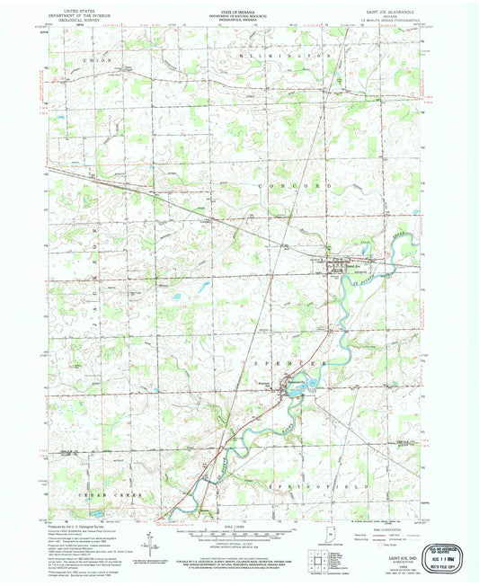 Classic USGS Saint Joe Indiana 7.5'x7.5' Topo Map Image