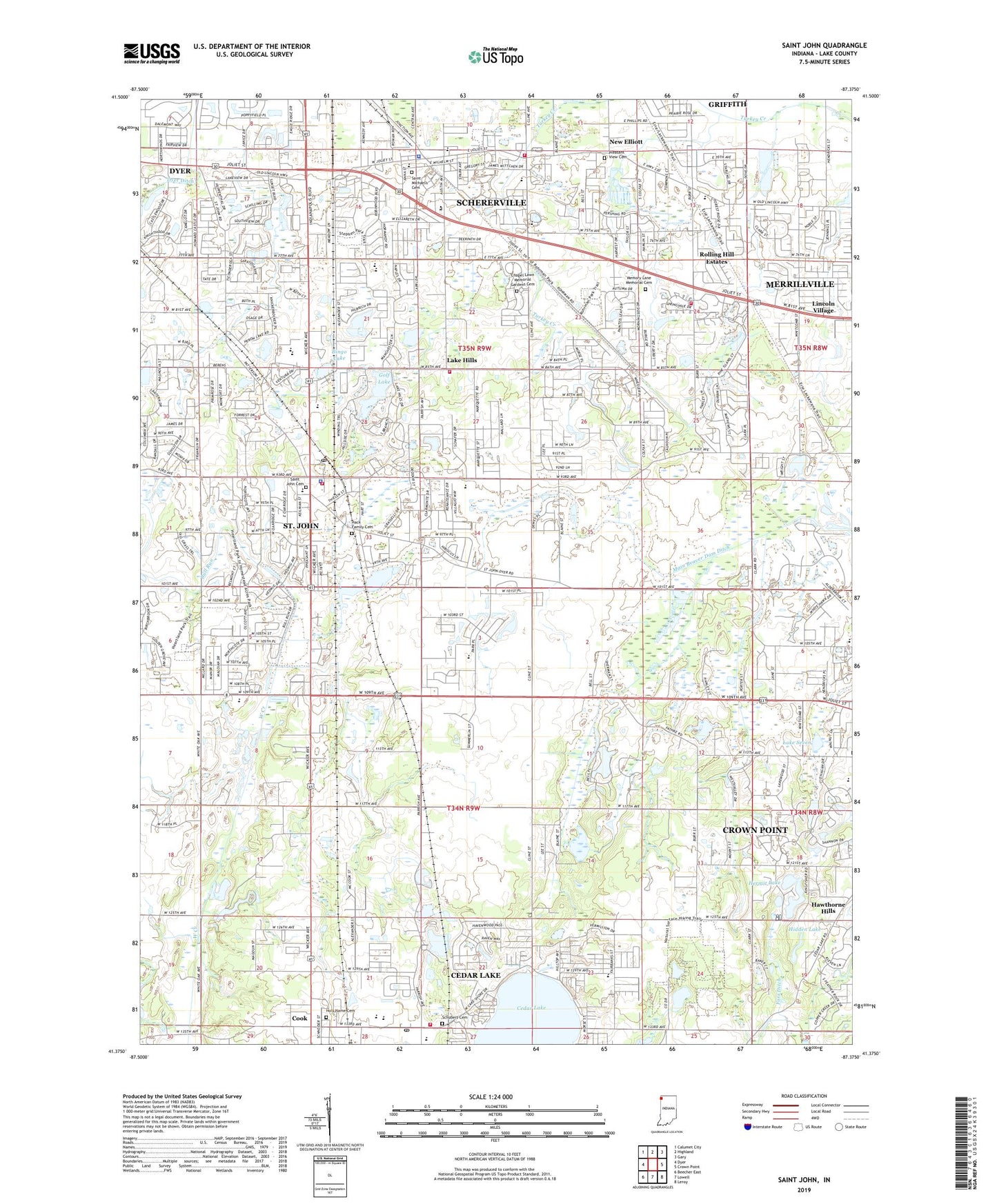 Saint John Indiana US Topo Map Image